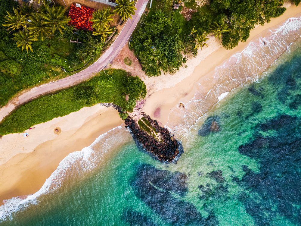 Drone shot of a Sri Lankan beach