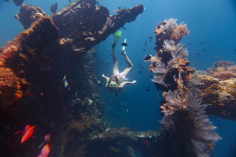 The USAT Liberty Wreck is a popular dive site near Amed.