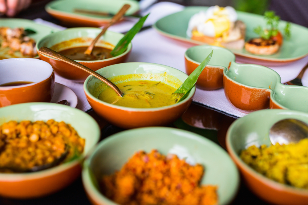 Variety of Sri Lankan curries prepared with all natural ingredients
