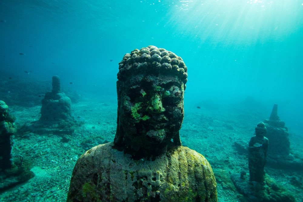Off the beaten path of the ocean floor: explore the underwater temple near Nusa Lembongan in Bali. https://unsplash.com/photos/x5hHTvoaNHU