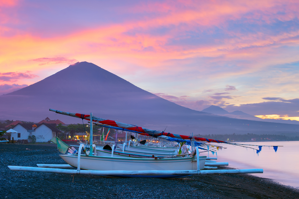 Jemeluk Bay has stunning views of Mt. Agung at sunset.