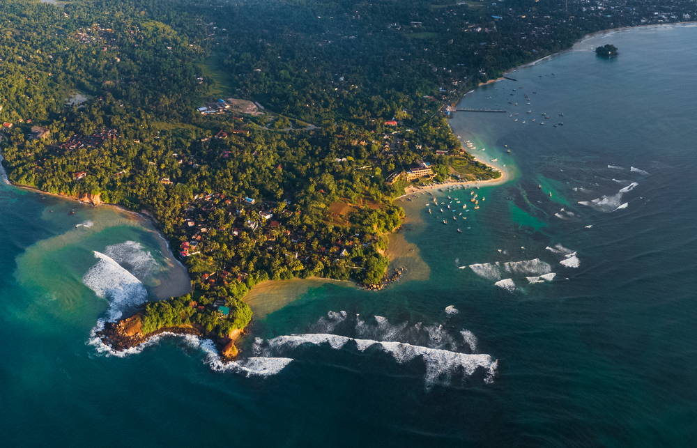 Aerial view of the Weligama beach